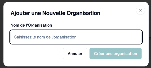 Boîte de dialogue Ajouter une nouvelle organisation