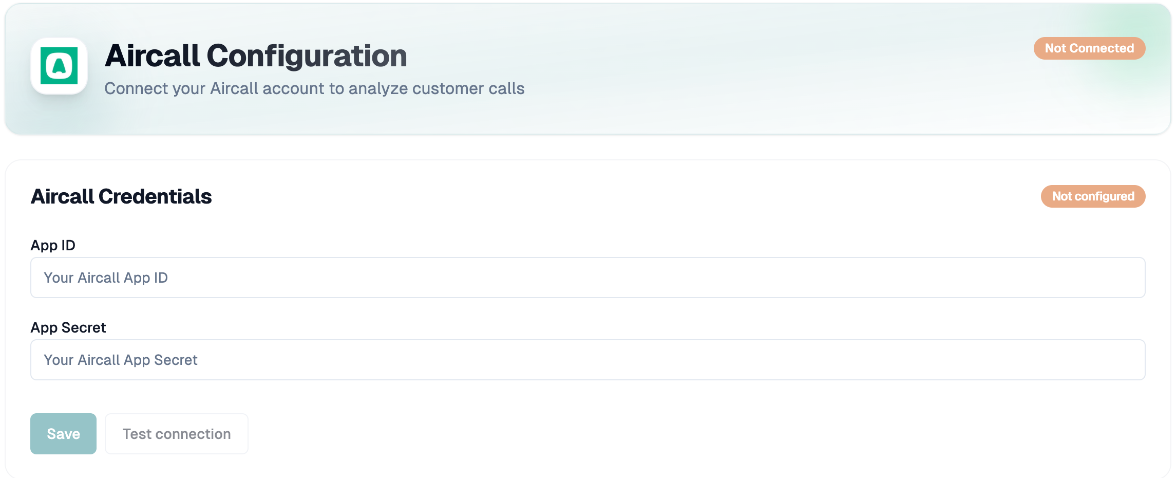 Aircall credentials form