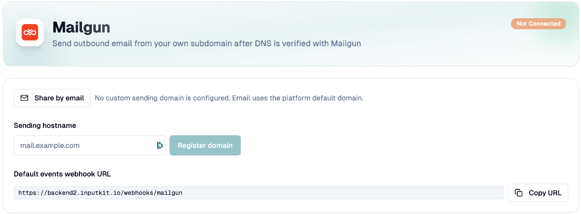 Mailgun page with the Sending hostname field