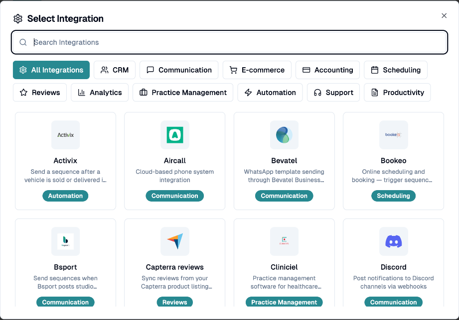 Select Integration window
