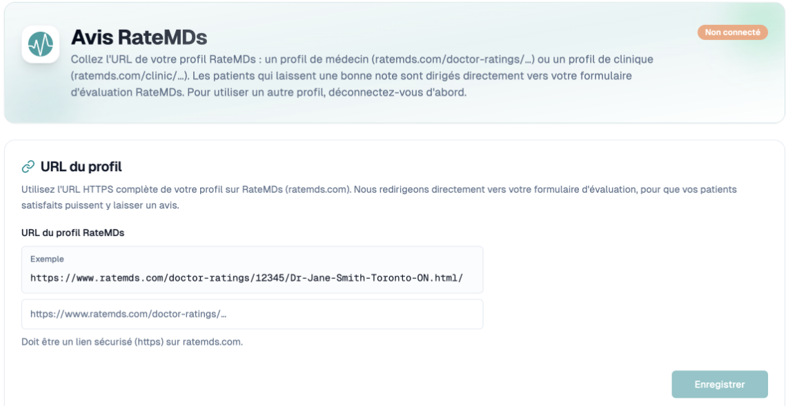 Champ URL du profil RateMDs
