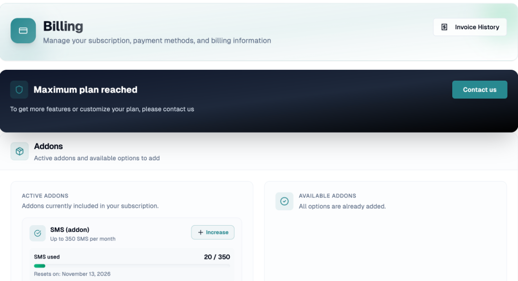 Billing page