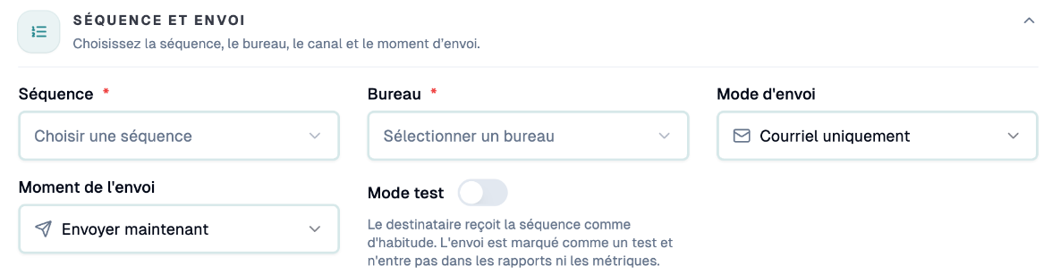 Section séquence et envoi