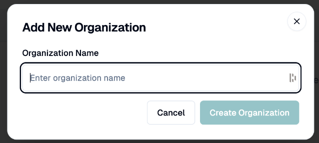 Add New Organization dialog