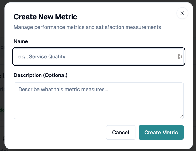 Create New Metric dialog