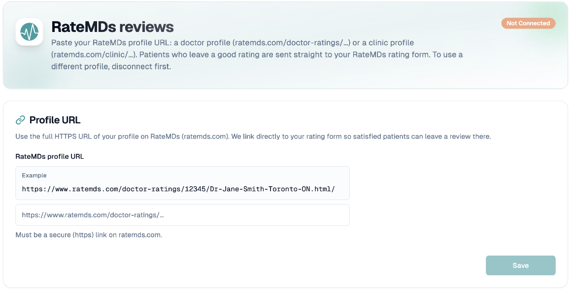 RateMDs profile URL field