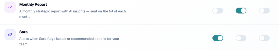 Sara row in notification settings