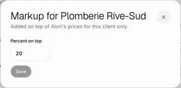 The markup window for one client