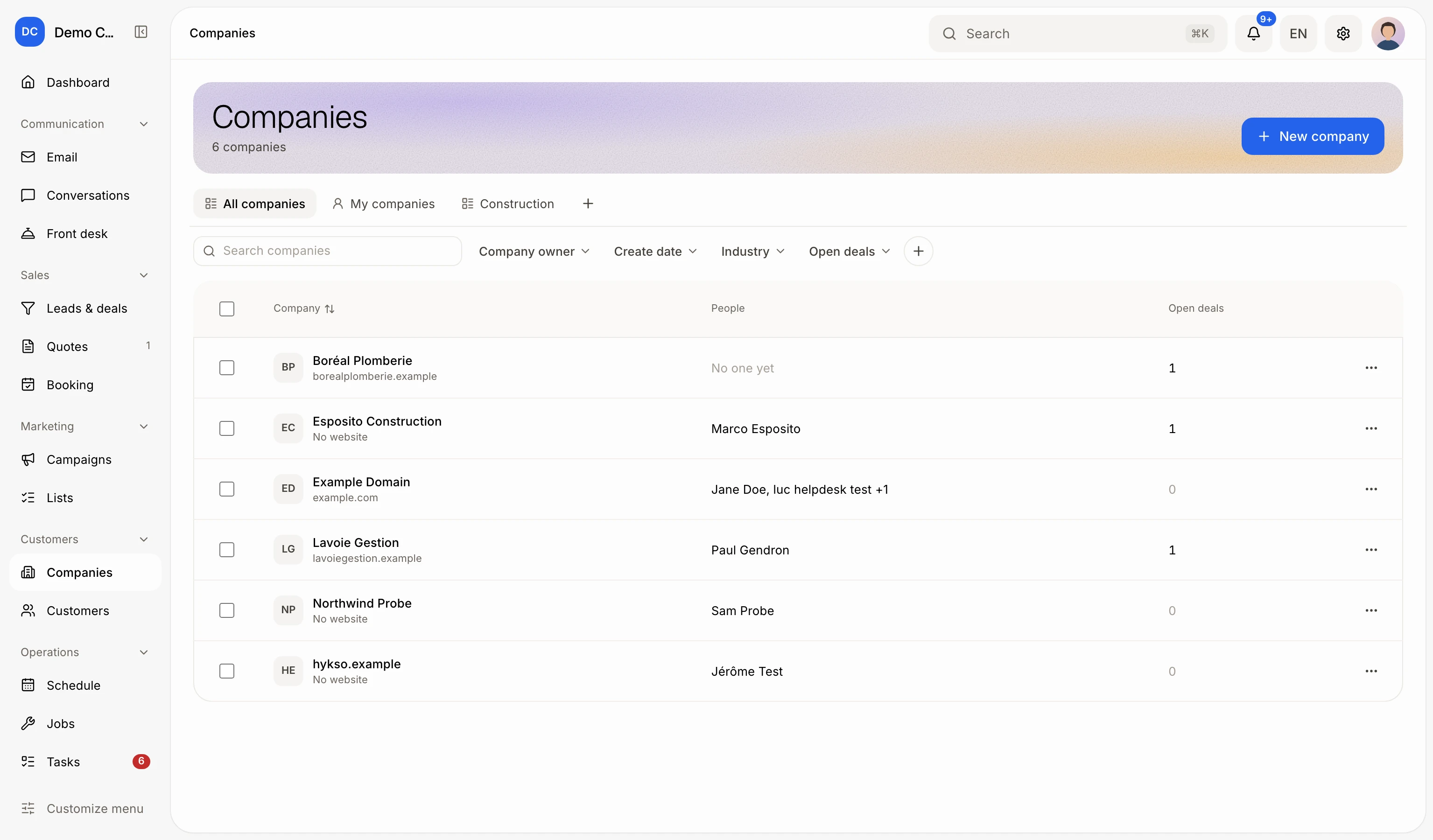 The Companies page