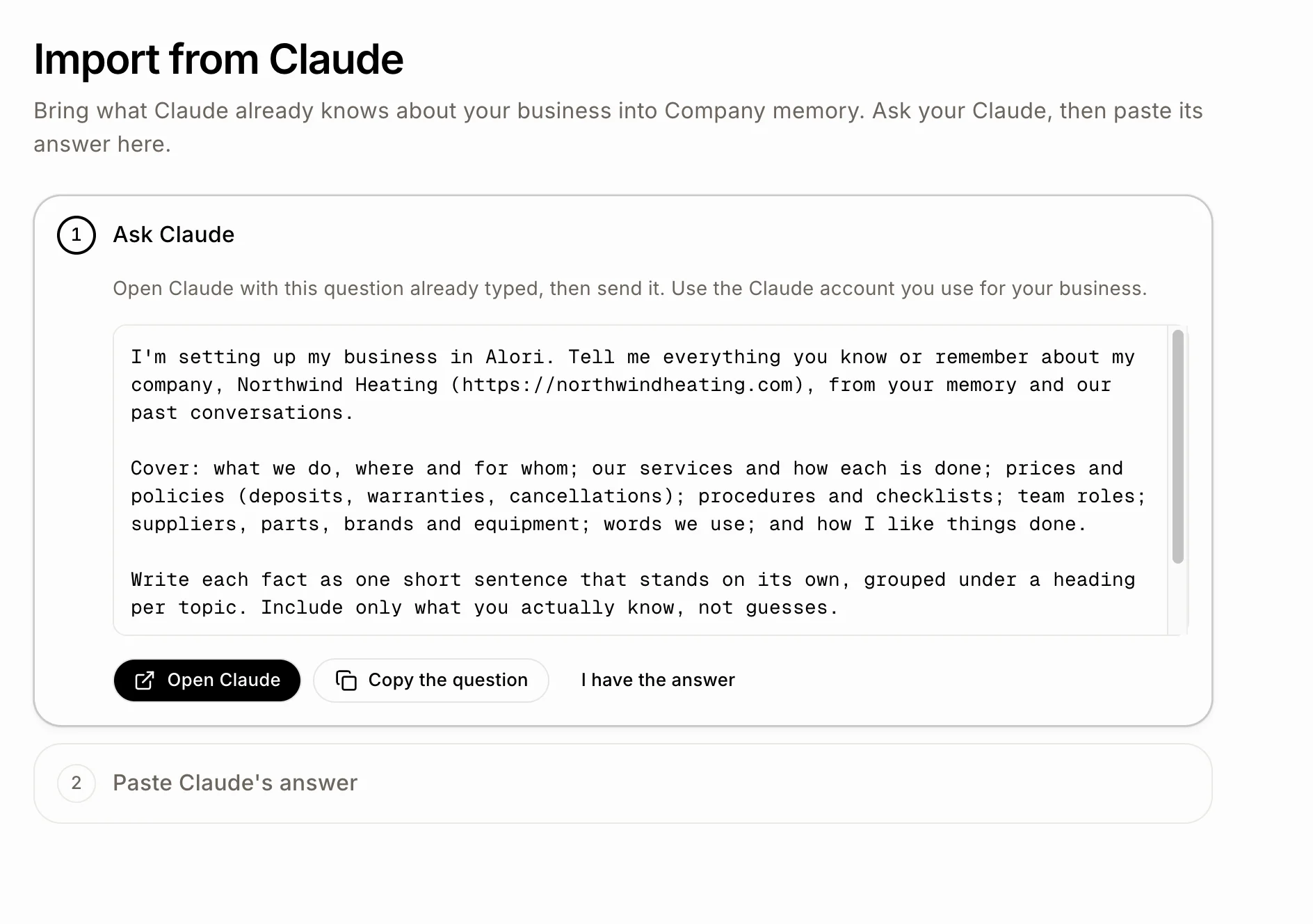 L'étape Demander à Claude avec la question et Ouvrir Claude