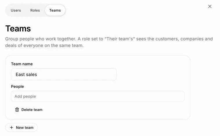 The Teams tab with a team and the New team button