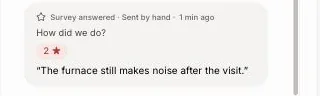 An unhappy survey answer in the customer's conversation