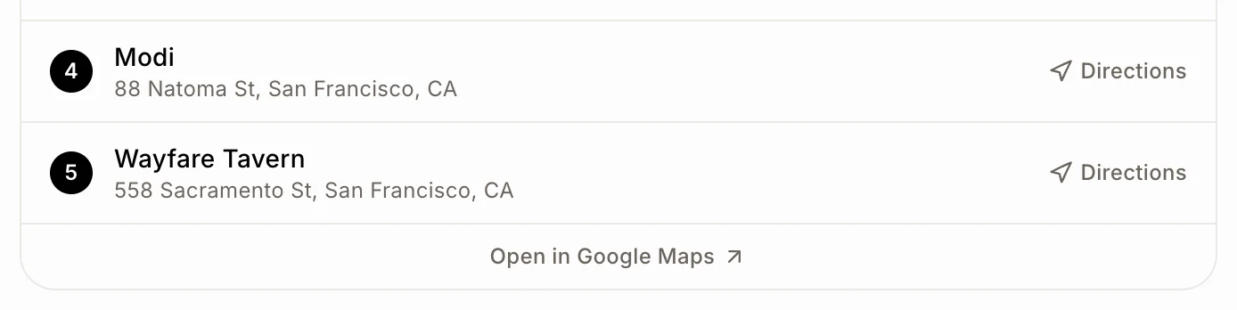 The Open in Google Maps link under the list