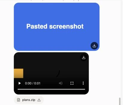 Le message envoyé avec la photo, un lecteur vidéo et le fichier zip