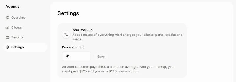 Your markup in Agency Settings
