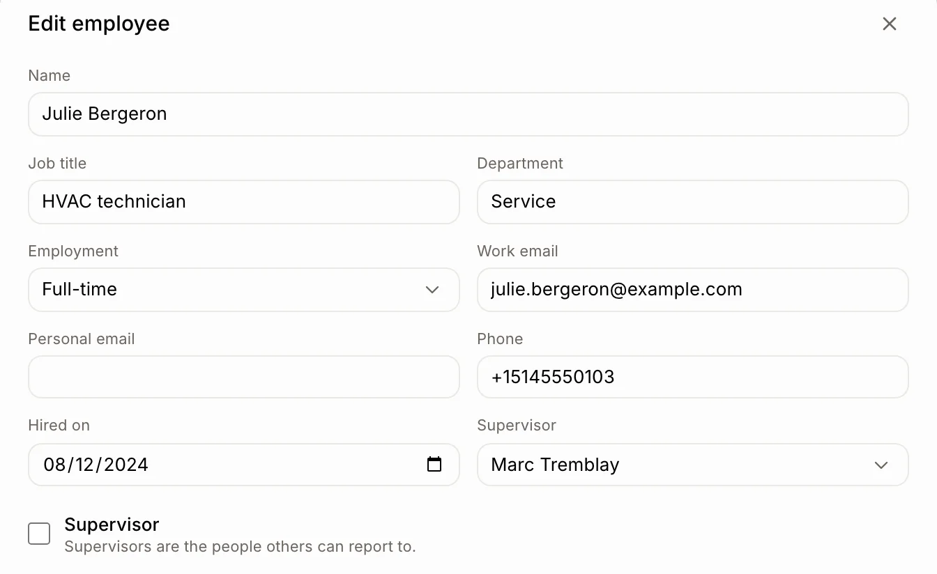 Department and Supervisor in Edit employee