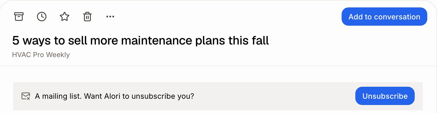 The unsubscribe bar above a newsletter