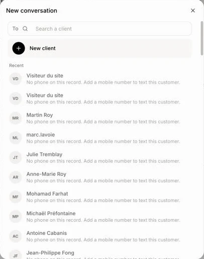 The customer search in New conversation