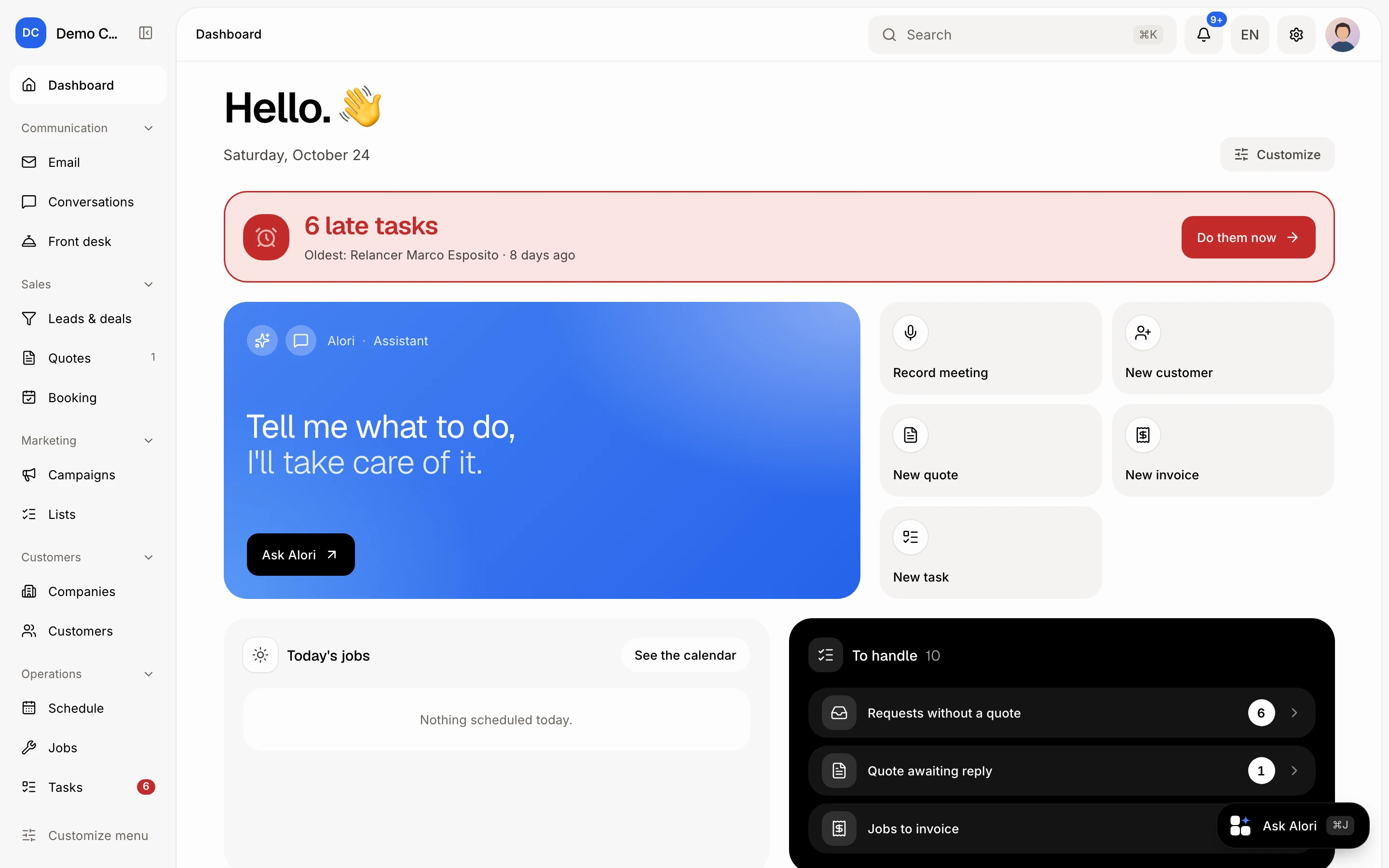 Your team app's Dashboard, with your tools in the menu