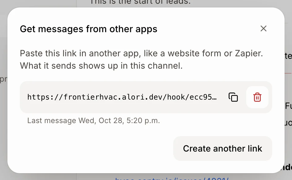 The link in the window, with the trash icon next to Copy