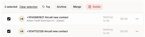 Two customers ticked, with Archive and Delete in the bar