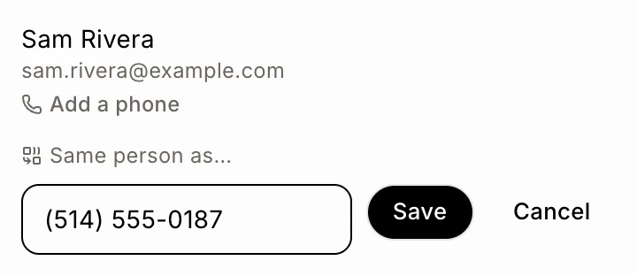 Typing a mobile number for a teammate