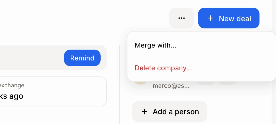 The More actions menu on a company