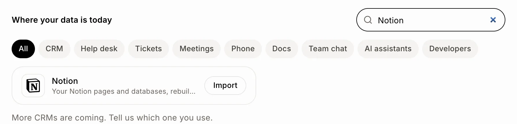 Notion sur la page Importer des données, avec son bouton Importer