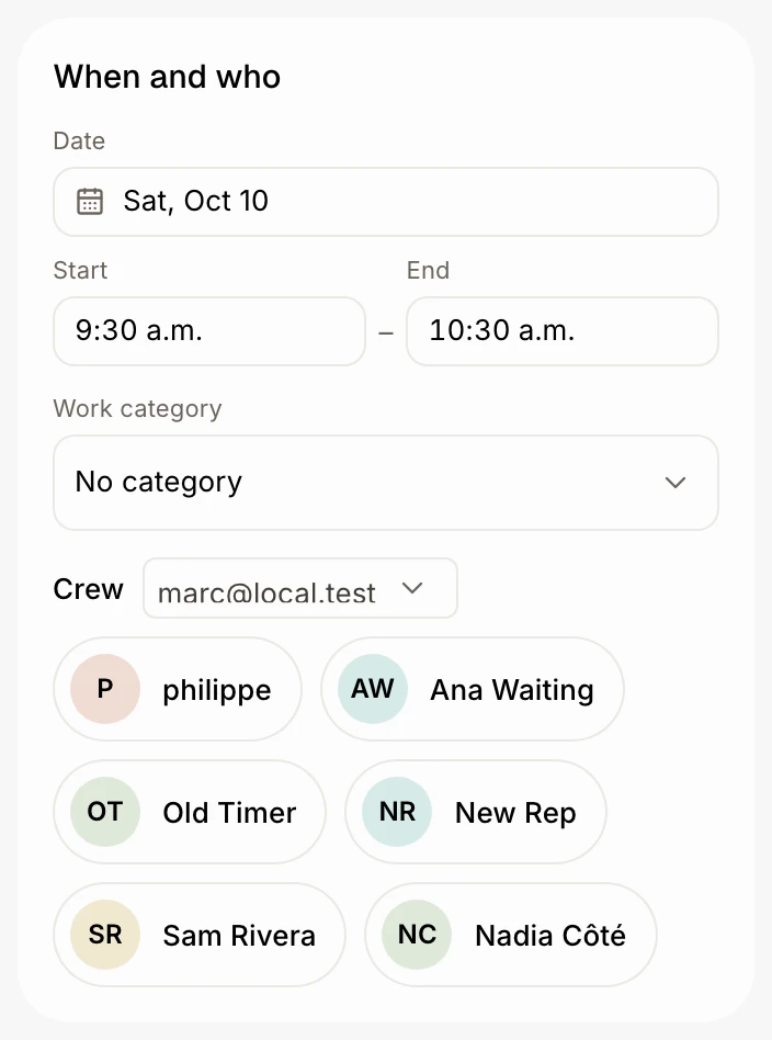 The Crew section on a job