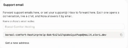 The Support email card with the address to copy