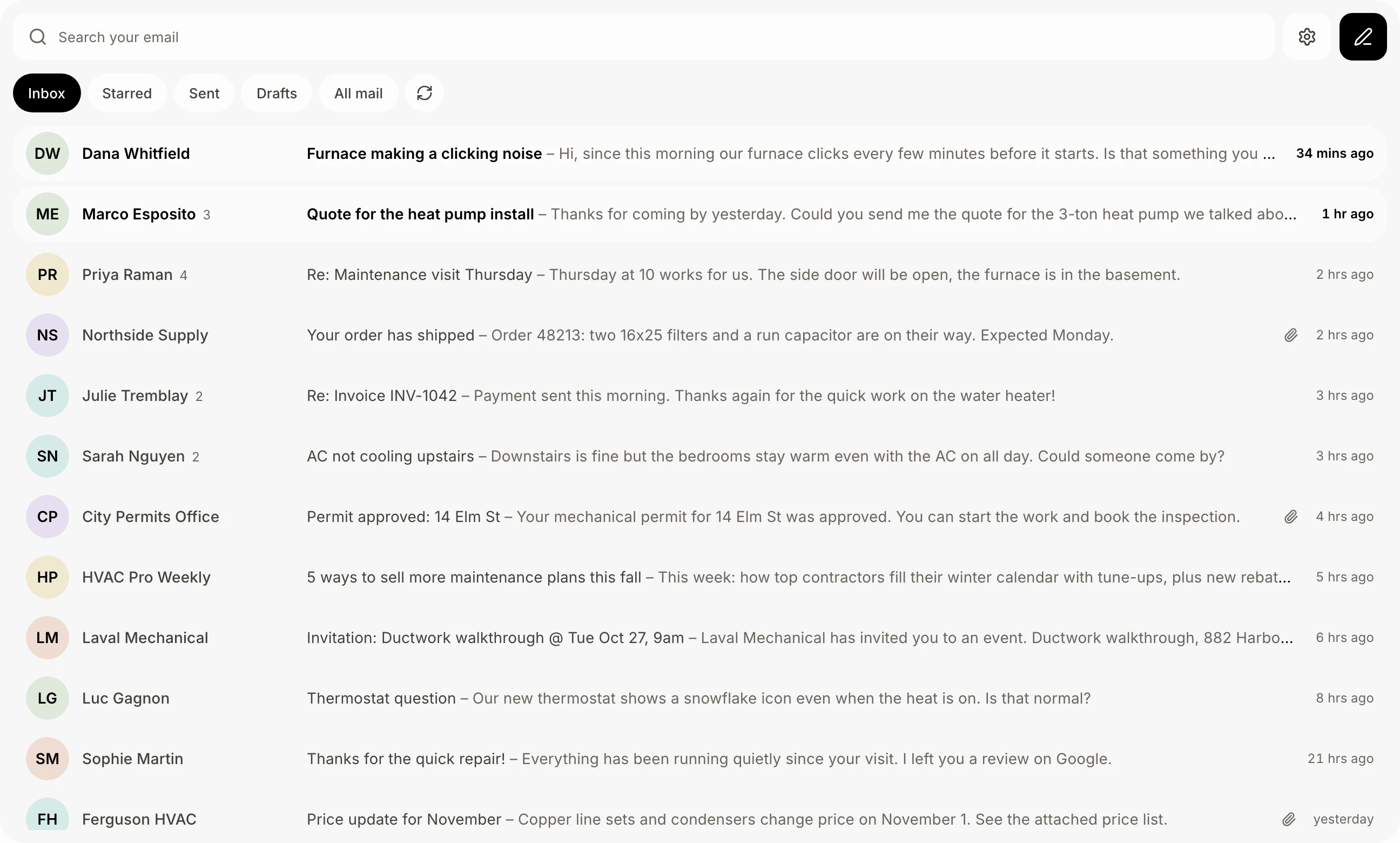 The folders and the search box