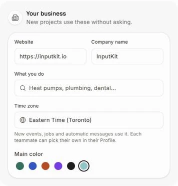 Settings with the Time zone field in Your business