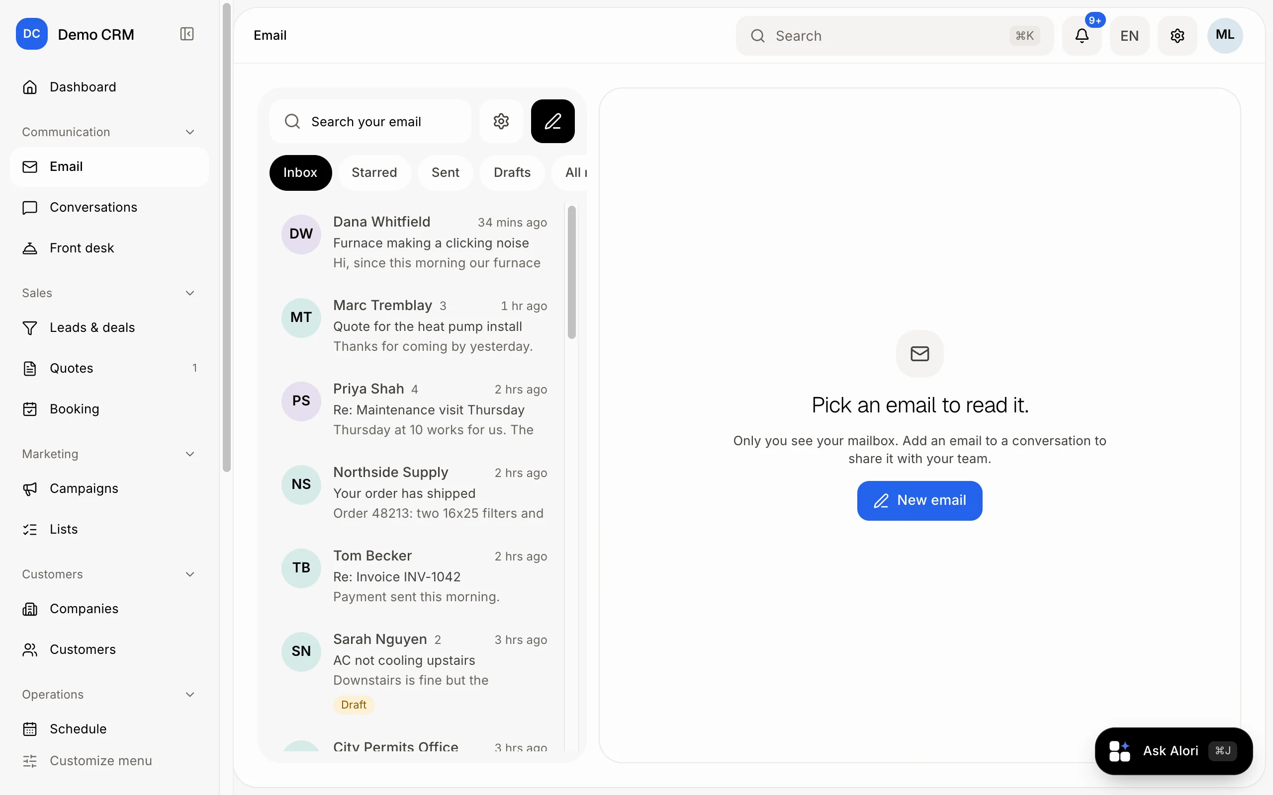 The Email page