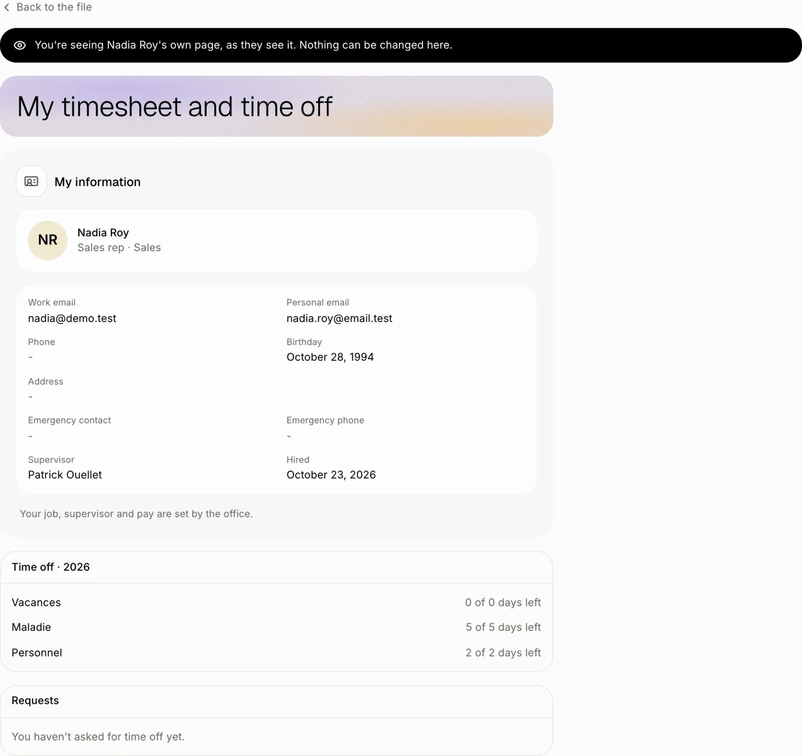 La page d'un employé, vue par le bureau