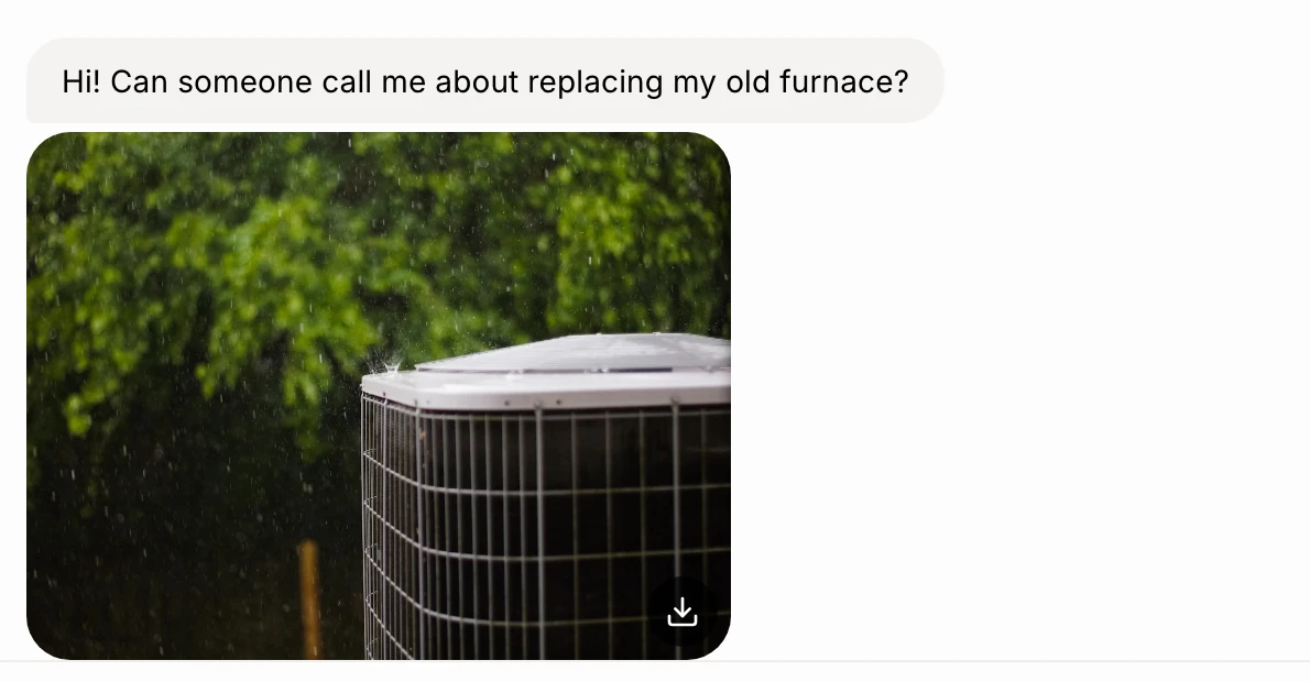 A visitor's photo in the chat, with its download button