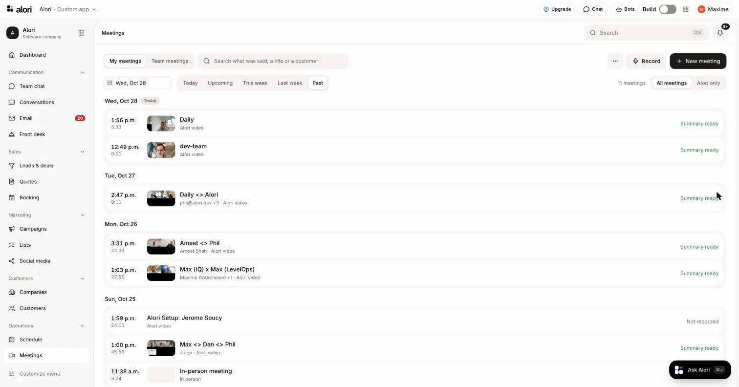 Past on the Meetings page: every meeting already held, newest first