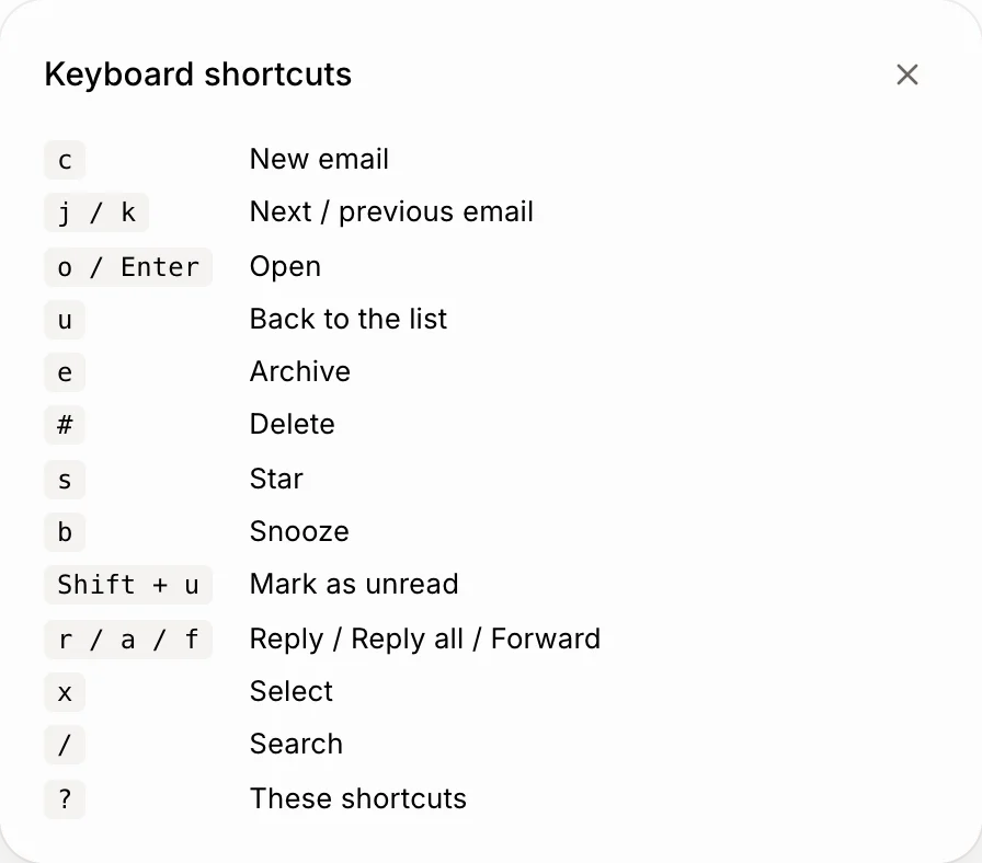 The Keyboard shortcuts window