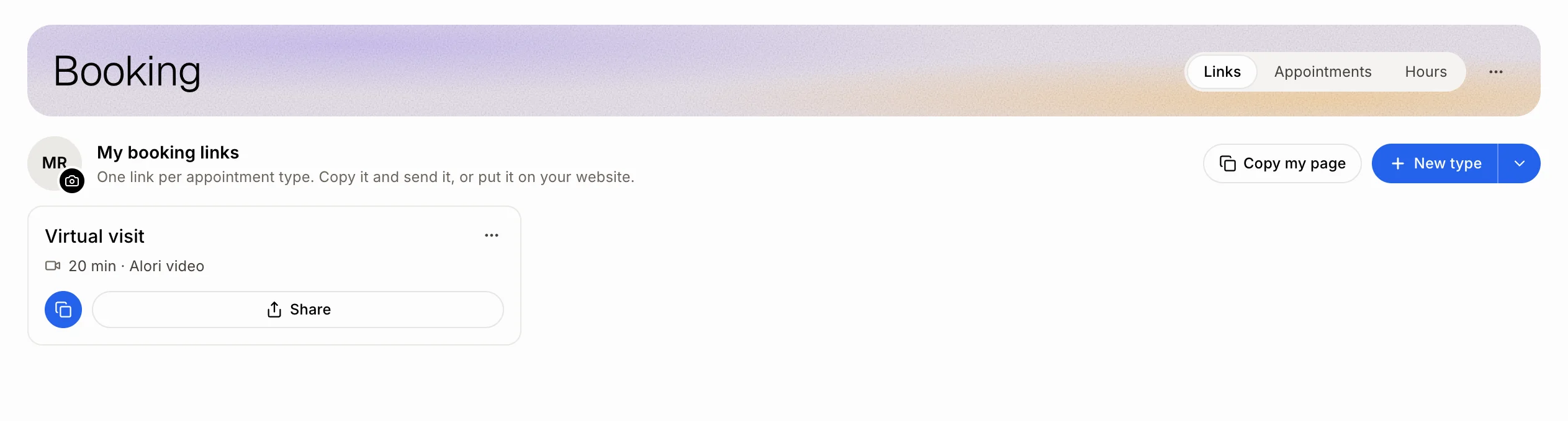 Your initials with a camera beside My booking links