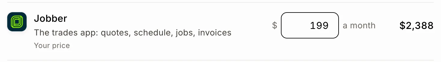 A tool with the price you pay a month typed in