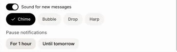 The sound choices with the For 1 hour and Until tomorrow buttons under Pause notifications
