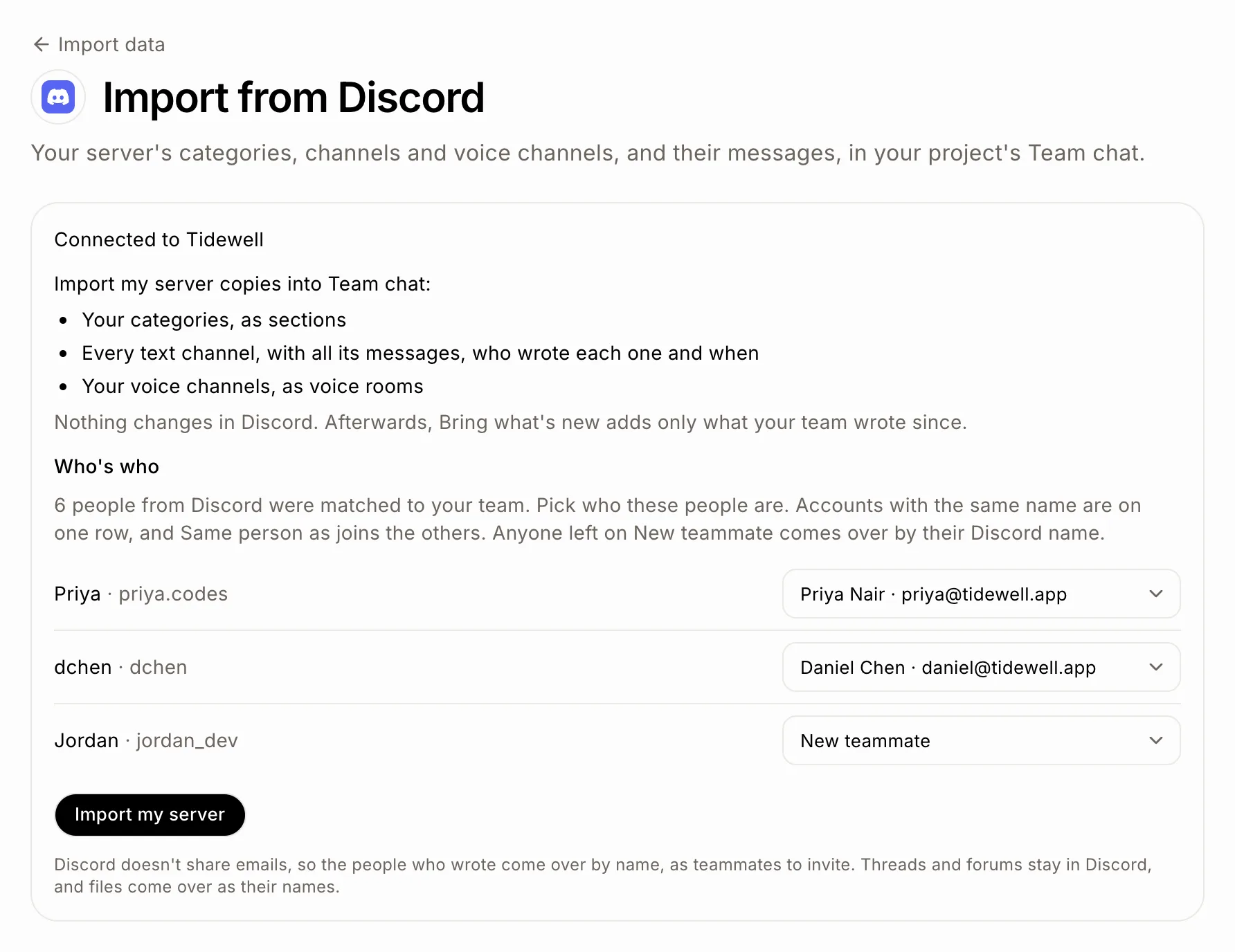 Who's who, with a teammate picked for each Discord name