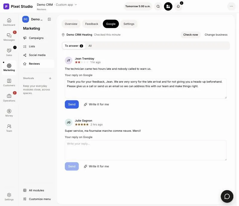 Avis › Google avec une réponse prête à envoyer