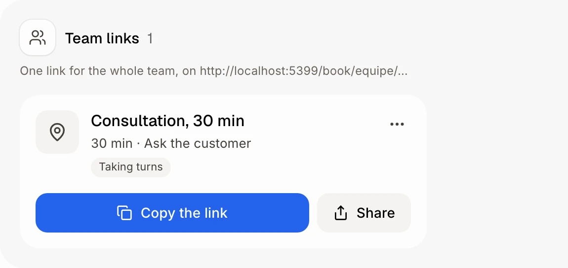 Team links with their addresses