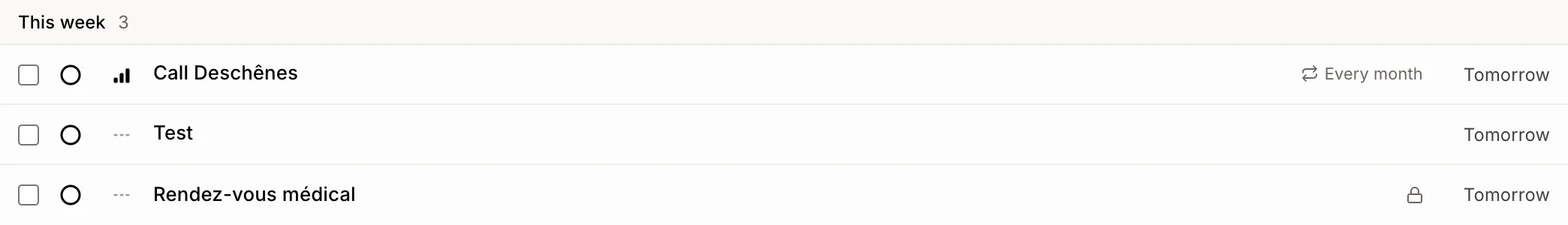 A task that repeats every month, in the list