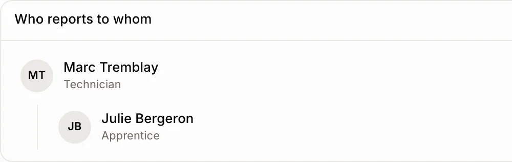 Who reports to whom under the team list