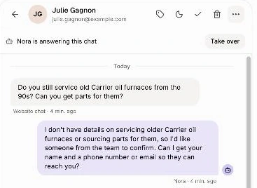 The Take over button above a chat