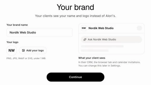 The Your brand screen, with the name, the logo and what your client sees
