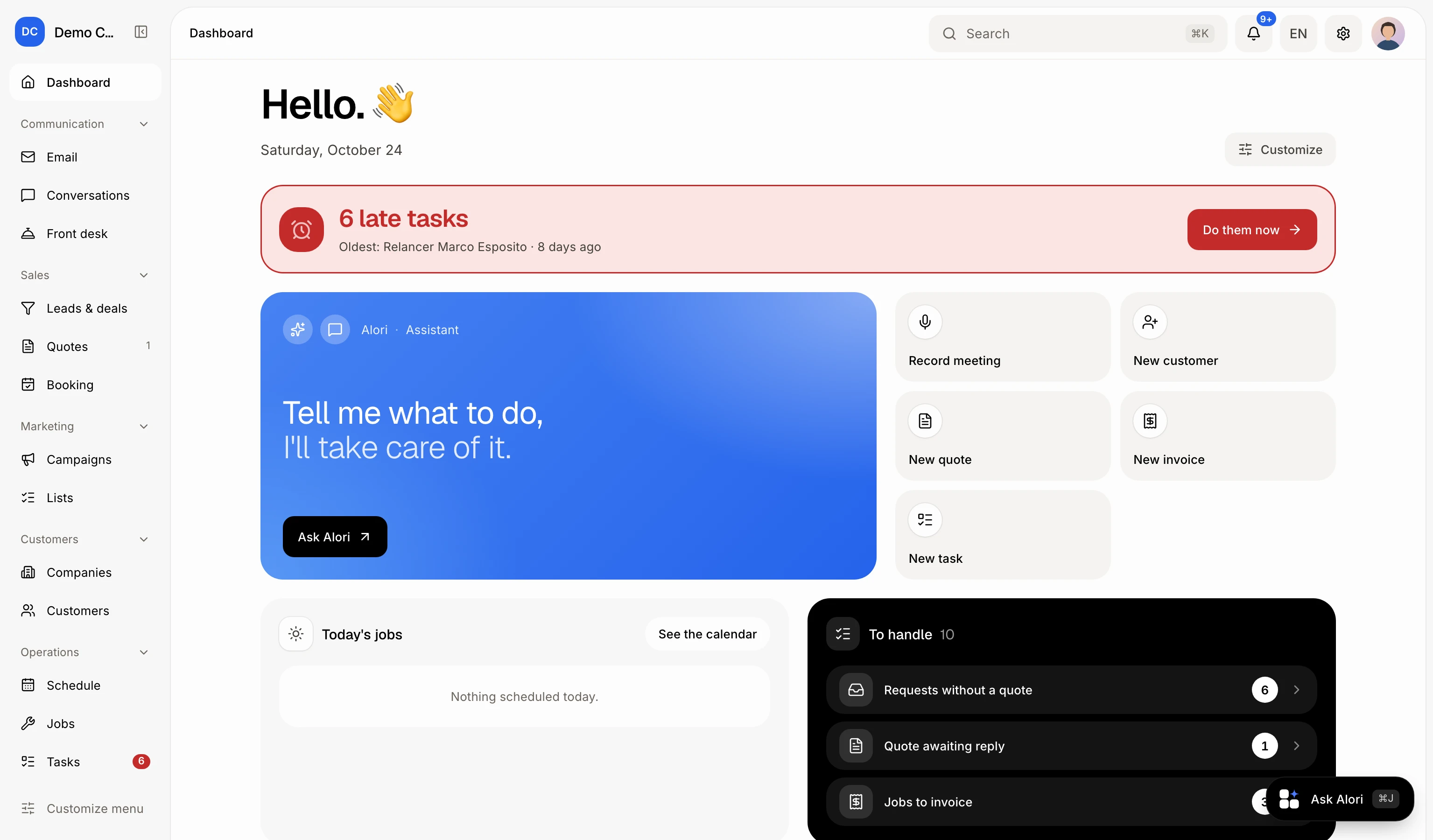 The Dashboard with its widgets