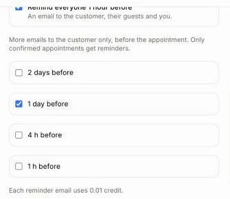 The reminder choices