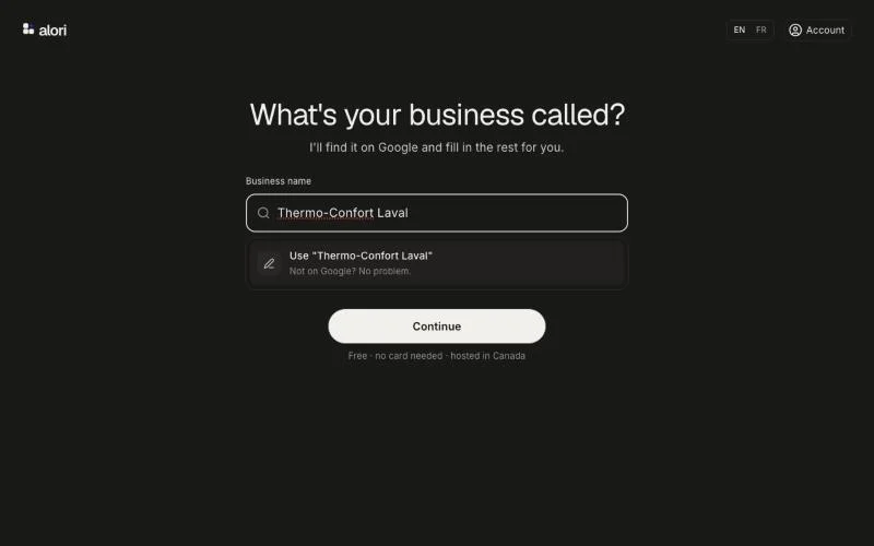 The first screen, with the box for your business name